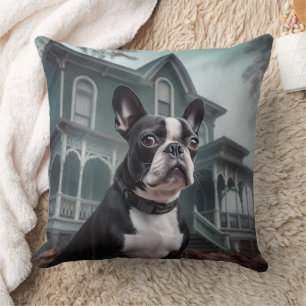 Boston Terrier Halloween Scary Throw Pillow