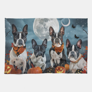 boston terrier Halloween Spooky Kitchen Towel
