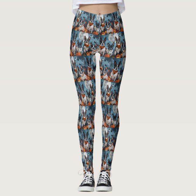 boston terrier Halloween Spooky Leggings (Front)