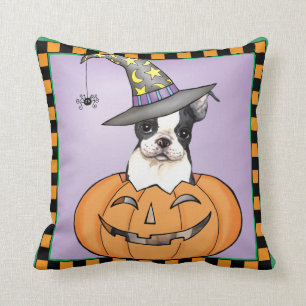 Boston Terrier Halloween Throw Pillow