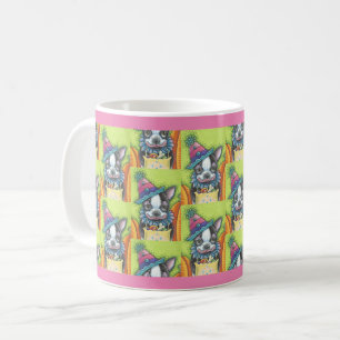 BOSTON TERRIER HALLOWEWEEN CLOWN, CHIEN MUG Rose