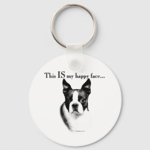 Boston Terrier Happy Face Keychain