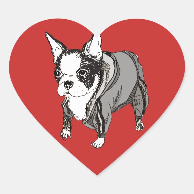 Boston Terrier Heart Shaped Sticker (Front)