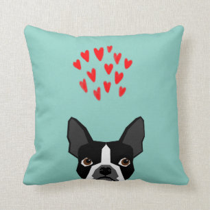 Boston Terrier - Hearts, Cute Funny Dog Cute Valen Throw Pillow