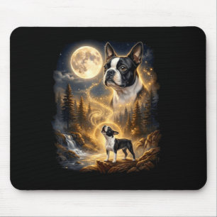 Boston terrier howling at the moon retro mouse pad