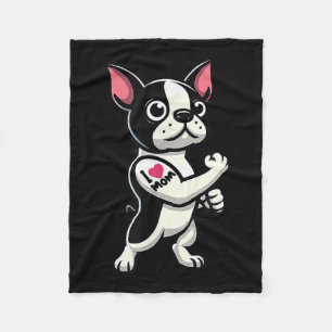 Boston Terrier I Love Mom Funny Dog Tattoo Fleece Blanket