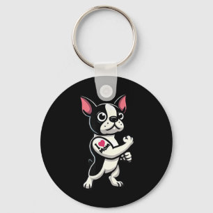 Boston Terrier I Love Mom Funny Dog Tattoo  Keychain