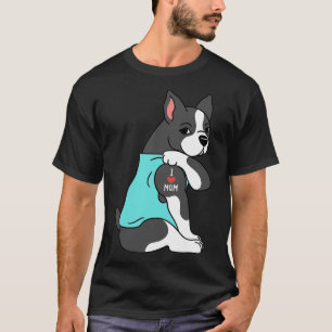 Boston Terrier I Love Mom Tattoo Dog Funny Mother' T-Shirt