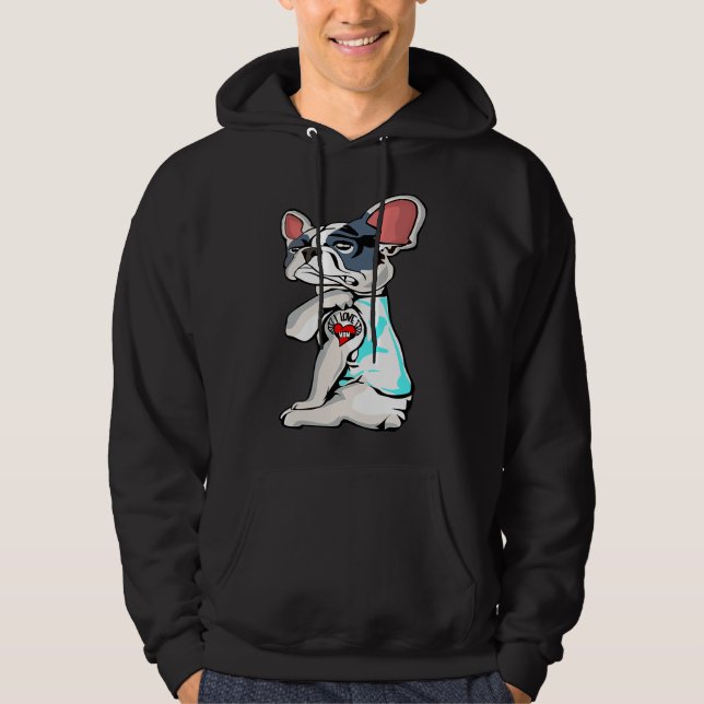 Boston Terrier I Love Mom Tattoo Hoodie (Front)