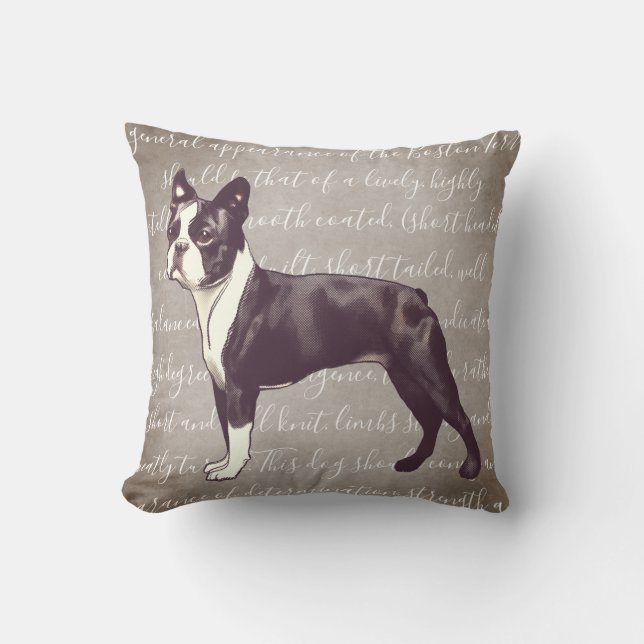 Boston Terrier Illustration Pillow (Front)