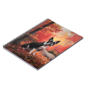 Boston Terrier in Autumn Leaves Fall Inspire  Notebook