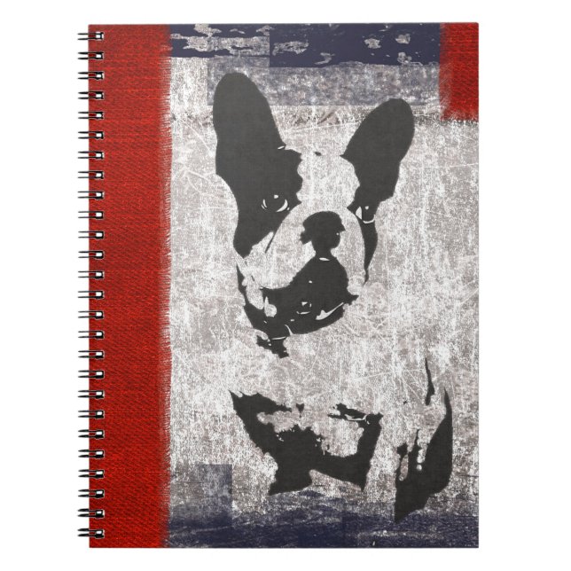 Boston Terrier in Black and White With Red Border Notebook (Front)