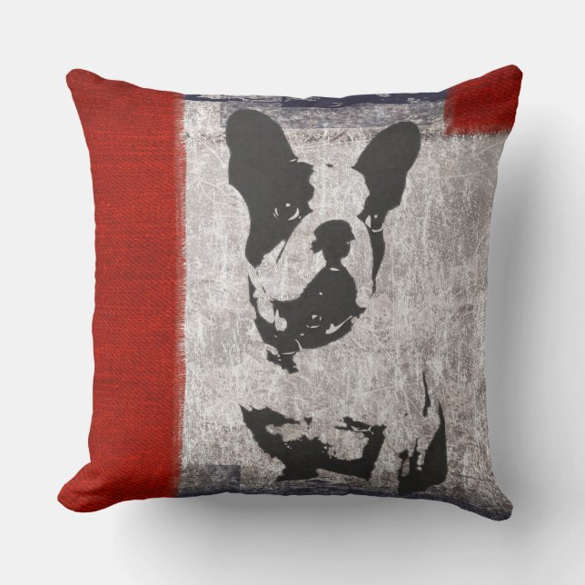 Boston Terrier in Black and White With Red Border Throw Pillow (Front)