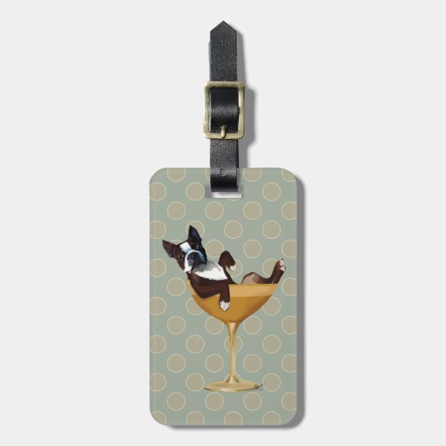 Boston Terrier in Cocktail Glass Luggage Tag (Front Vertical)
