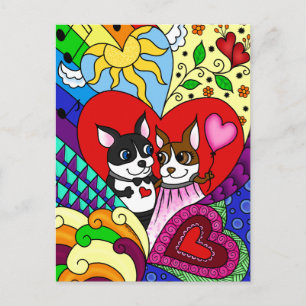 Boston Terrier in Doodle Pattern Personalizable Postcard
