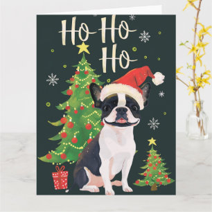 Boston Terrier in Snow Christmas Card