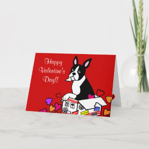 Boston Terrier in the Box Cartoon Holiday Card