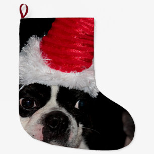 Boston terrier large christmas stocking