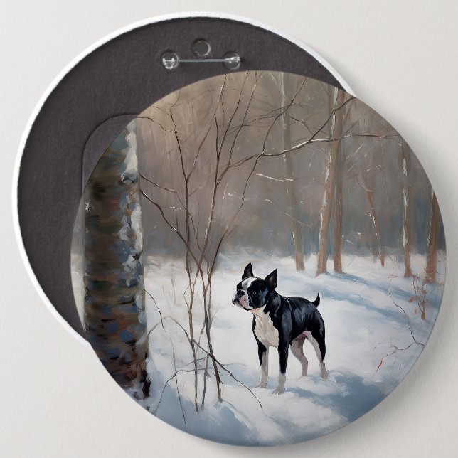 Boston Terrier Let It Snow Christmas 6 Inch Round Button (Front & Back)