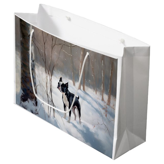 Boston Terrier Let It Snow Christmas Large Gift Bag (Front Angled)