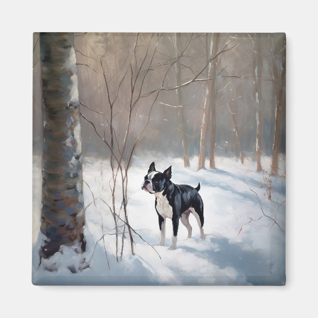 Boston Terrier Let It Snow Christmas Magnet (Front)