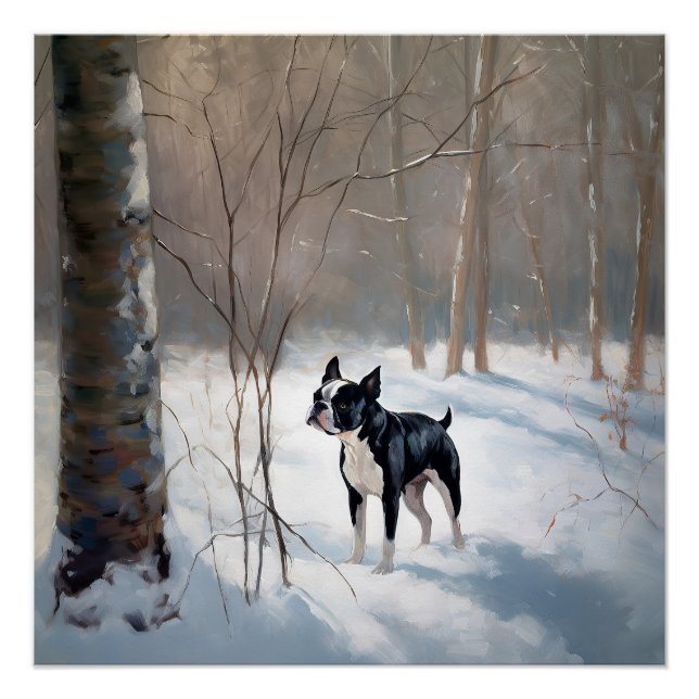 Boston Terrier Let It Snow Christmas Poster (Front)