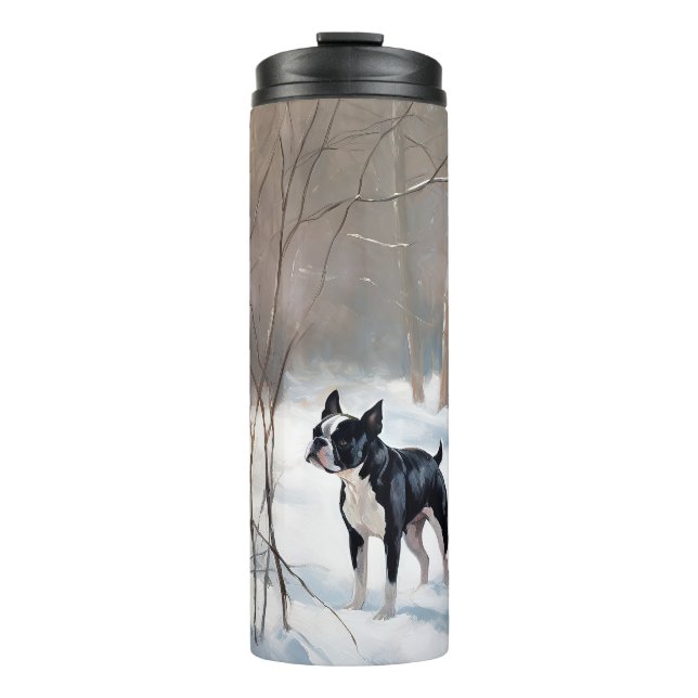 Boston Terrier Let It Snow Christmas Thermal Tumbler (Front)