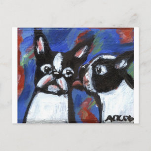 Boston Terrier love kiss painting Postcard