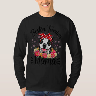 Boston Terrier Mama Florals Cute Dog Mom Mother's T-Shirt