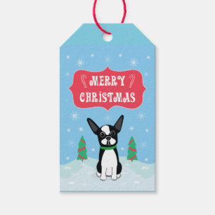 Boston Terrier Merry Christmas with Snowflakes Gift Tags