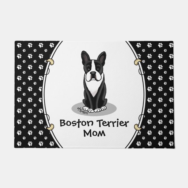 Boston Terrier Mom (black) - Cute dog Doormat (Front)