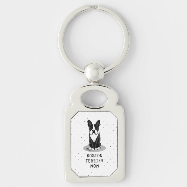 Boston Terrier Mom (black) Cute Dog Mom Keychain (Front)