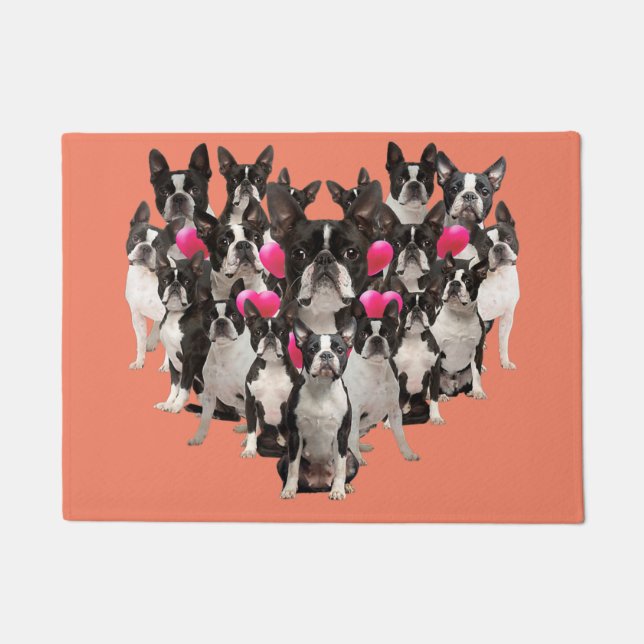 Boston Terrier mom, Boston Terrier dad, dog lover Doormat (Front)