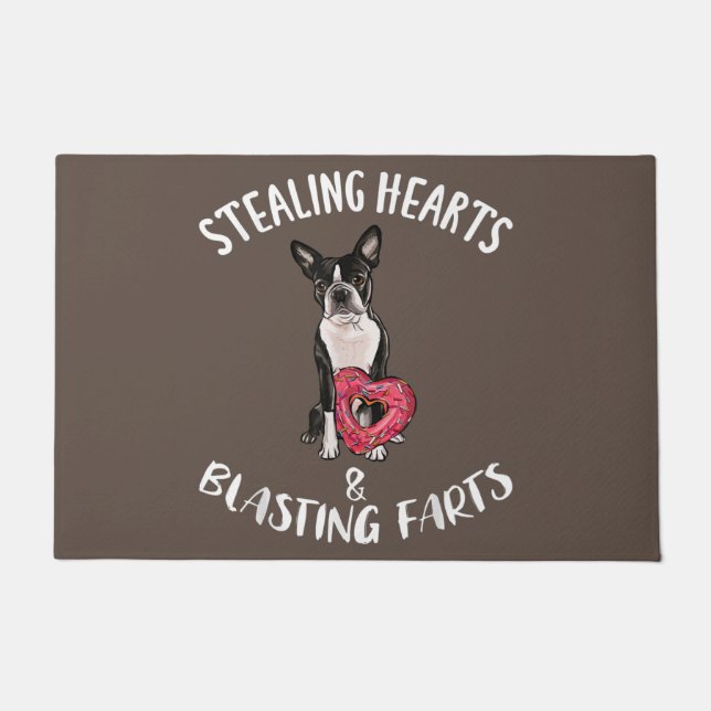 Boston Terrier mom, Boston Terrier dad, dog lover Doormat (Front)