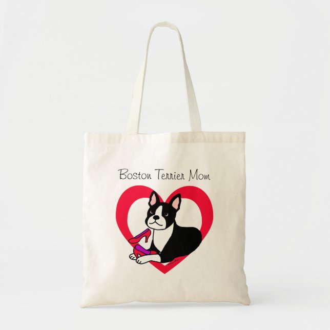 Boston Terrier Mom & High Heels Cartoon Tote Bag (Front)