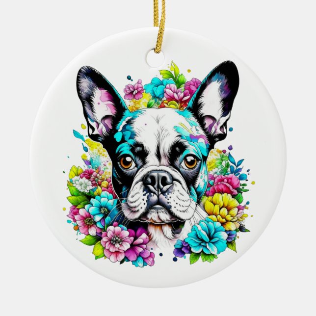 Boston Terrier Mom Paw Print Ceramic Ornament (Front)