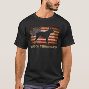 Boston Terrier Mom Vintage American Flag Patriotic T-Shirt