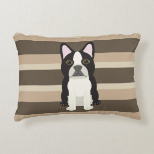 Boston Terrier Neutral striped  Accent Pillow