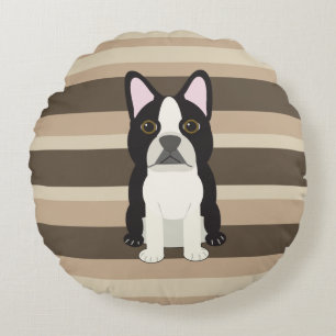 Boston Terrier Neutral striped  Round Pillow
