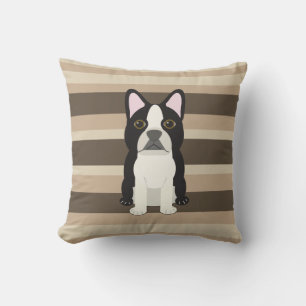 Boston Terrier Neutral striped  Throw Pillow