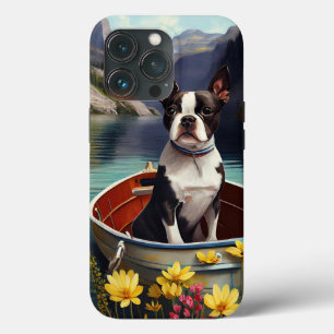 Boston Terrier on a Paddle: A Scenic Adventure iPhone 13 Pro Case