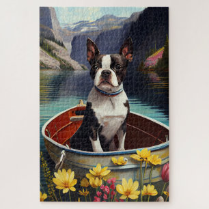 Boston Terrier on a Paddle: A Scenic Adventure Jigsaw Puzzle