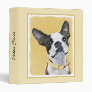 Boston Terrier Painting - Cute Original Dog Art Binder