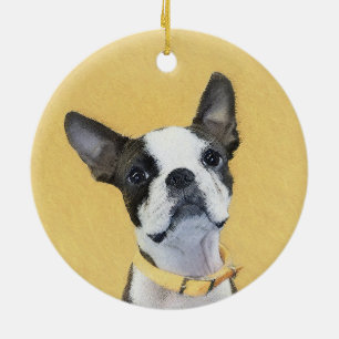 Boston Terrier Painting - Cute Original Dog Art Ceramic Ornament