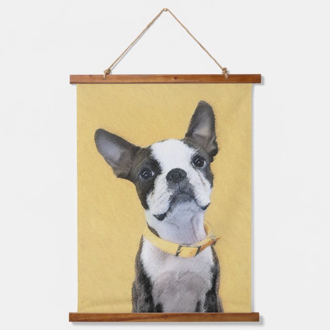 Boston Terrier Painting - Cute Original Dog Art Hanging Tapestry (Front)