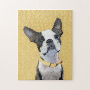 Boston Terrier Painting - Cute Original Dog Art Jigsaw Puzzle