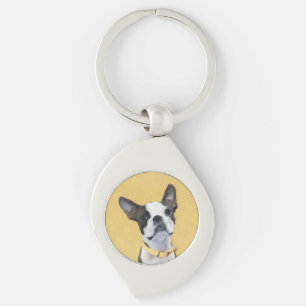 Boston Terrier Painting - Cute Original Dog Art Keychain