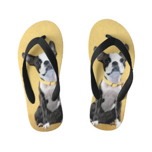 Boston Terrier Painting - Cute Original Dog Art Kid's Flip Flops