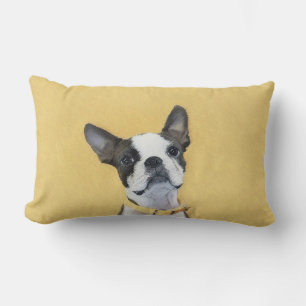 Boston Terrier Painting - Cute Original Dog Art Lumbar Pillow