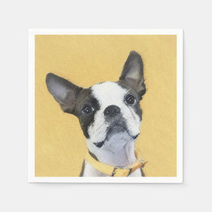 Boston Terrier Painting - Cute Original Dog Art Napkin